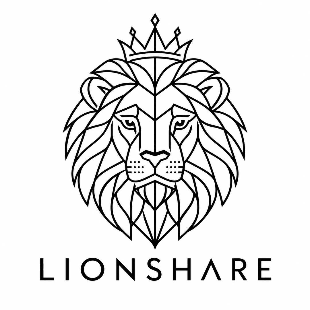 Lionshare line-art lion and wordmark